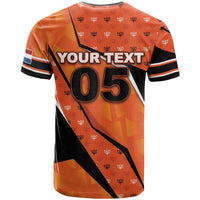 Custom Netherlands Football T Shirt Dynamic Diagonal Stripe With Tulip Floral Patterns