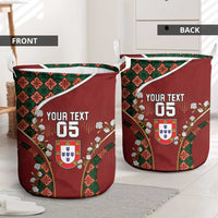 Custom Portugal Football Laundry Basket Floral Gold Carnation Crest Pattern Gold Accents
