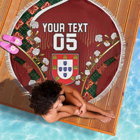 Custom Portugal Football Beach Blanket Floral Gold Carnation Crest Pattern Gold Accents