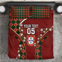 Custom Portugal Football Bedding Set Floral Gold Carnation Crest Pattern Gold Accents
