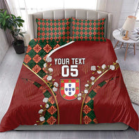 Custom Portugal Football Bedding Set Floral Gold Carnation Crest Pattern Gold Accents