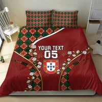 Custom Portugal Football Bedding Set Floral Gold Carnation Crest Pattern Gold Accents