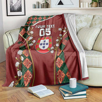 Custom Portugal Football Blanket Floral Gold Carnation Crest Pattern Gold Accents