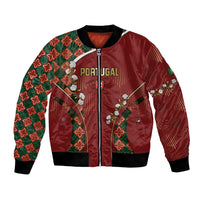 Custom Portugal Football Bomber Jacket Floral Gold Carnation Crest Pattern Gold Accents