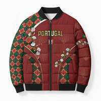 Custom Portugal Football Bomber Puffer Jacket Floral Gold Carnation Crest Pattern Gold Accents