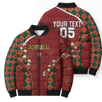 Custom Portugal Football Bomber Puffer Jacket Floral Gold Carnation Crest Pattern Gold Accents