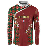 Custom Portugal Football Button Sweatshirt Floral Gold Carnation Crest Pattern Gold Accents