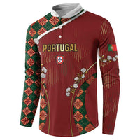 Custom Portugal Football Button Sweatshirt Floral Gold Carnation Crest Pattern Gold Accents