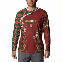 Custom Portugal Football Button Sweatshirt Floral Gold Carnation Crest Pattern Gold Accents