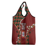 Custom Portugal Football Grocery Bag Floral Gold Carnation Crest Pattern Gold Accents