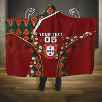 Custom Portugal Football Hooded Blanket Floral Gold Carnation Crest Pattern Gold Accents