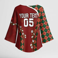 Custom Portugal Football Kimono Sleeve Blouse Floral Gold Carnation Crest Pattern Gold Accents