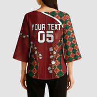 Custom Portugal Football Kimono Sleeve Blouse Floral Gold Carnation Crest Pattern Gold Accents