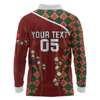 Custom Portugal Football Long Sleeve Polo Shirt Floral Gold Carnation Crest Pattern Gold Accents