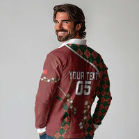 Custom Portugal Football Long Sleeve Polo Shirt Floral Gold Carnation Crest Pattern Gold Accents