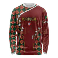 Custom Portugal Football Long Sleeve Shirt Floral Gold Carnation Crest Pattern Gold Accents