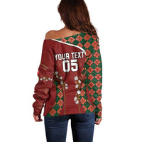 Custom Portugal Football Off Shoulder Sweater Floral Gold Carnation Crest Pattern Gold Accents
