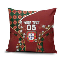 Custom Portugal Football Pillow Cover Floral Gold Carnation Crest Pattern Gold Accents
