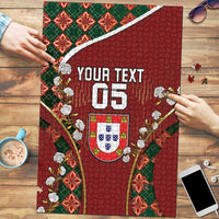 Custom Portugal Football Puzzle Floral Gold Carnation Crest Pattern Gold Accents