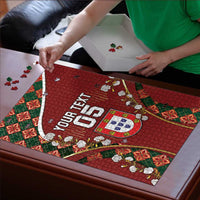Custom Portugal Football Puzzle Floral Gold Carnation Crest Pattern Gold Accents