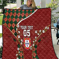 Custom Portugal Football Quilt Floral Gold Carnation Crest Pattern Gold Accents