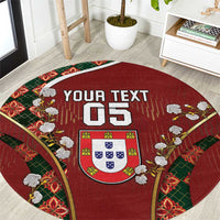 Custom Portugal Football Round Carpet Floral Gold Carnation Crest Pattern Gold Accents