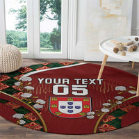 Custom Portugal Football Round Carpet Floral Gold Carnation Crest Pattern Gold Accents