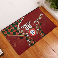 Custom Portugal Football Rubber Doormat Floral Gold Carnation Crest Pattern Gold Accents