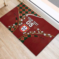 Custom Portugal Football Rubber Doormat Floral Gold Carnation Crest Pattern Gold Accents