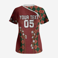 Custom Portugal Football Scrub Top Floral Gold Carnation Crest Pattern Gold Accents