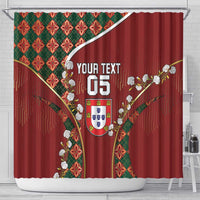 Custom Portugal Football Shower Curtain Floral Gold Carnation Crest Pattern Gold Accents