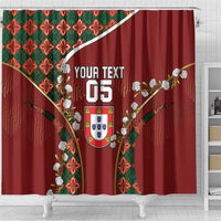 Custom Portugal Football Shower Curtain Floral Gold Carnation Crest Pattern Gold Accents