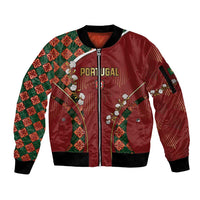 Custom Portugal Football Sleeve Zip Bomber Jacket Floral Gold Carnation Crest Pattern Gold Accents