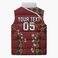 Custom Portugal Football Sleeveless Puffer Jacket Floral Gold Carnation Crest Pattern Gold Accents