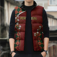 Custom Portugal Football Sleeveless Puffer Jacket Floral Gold Carnation Crest Pattern Gold Accents