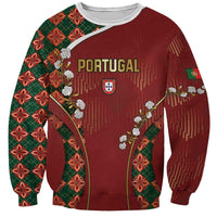 Custom Portugal Football Sweatshirt Floral Gold Carnation Crest Pattern Gold Accents