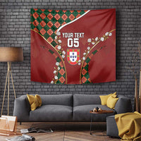 Custom Portugal Football Tapestry Floral Gold Carnation Crest Pattern Gold Accents