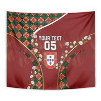 Custom Portugal Football Tapestry Floral Gold Carnation Crest Pattern Gold Accents