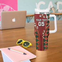 Custom Portugal Football Tumbler With Handle Floral Gold Carnation Crest Pattern Gold Accents
