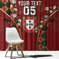 Custom Portugal Football Window Curtain Floral Gold Carnation Crest Pattern Gold Accents