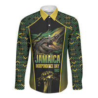 Jamaica Independence Day Long Sleeve Button Shirt Crocodile Broken Chain Freedom