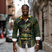 Jamaica Independence Day Long Sleeve Button Shirt Crocodile Broken Chain Freedom