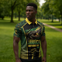 Jamaica Independence Day Zipper Polo Shirt Crocodile Broken Chain Freedom