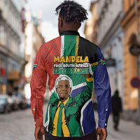 Nelson Mandela Birthday Long Sleeve Button Shirt 67 Minutes South Africa Flag Comic