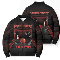 Personalized Bowling Bomber Puffer Jacket Ten Pin Neon Style - Wonder Print Shop