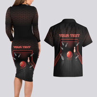 Personalized Bowling Couples Matching Long Sleeve Bodycon Dress and Hawaiian Shirt Ten Pin Neon Style - Wonder Print Shop