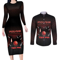 Personalized Bowling Couples Matching Long Sleeve Bodycon Dress and Long Sleeve Button Shirt Ten Pin Neon Style - Wonder Print Shop
