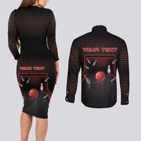 Personalized Bowling Couples Matching Long Sleeve Bodycon Dress and Long Sleeve Button Shirt Ten Pin Neon Style - Wonder Print Shop
