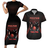 Personalized Bowling Couples Matching Short Sleeve Bodycon Dress and Hawaiian Shirt Ten Pin Neon Style - Wonder Print Shop