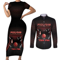 Personalized Bowling Couples Matching Short Sleeve Bodycon Dress and Long Sleeve Button Shirt Ten Pin Neon Style - Wonder Print Shop